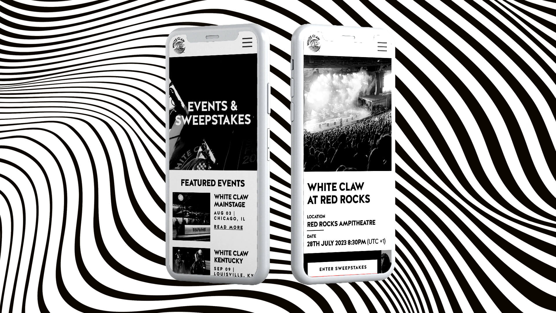 Two mobile phones showing White Claw websites