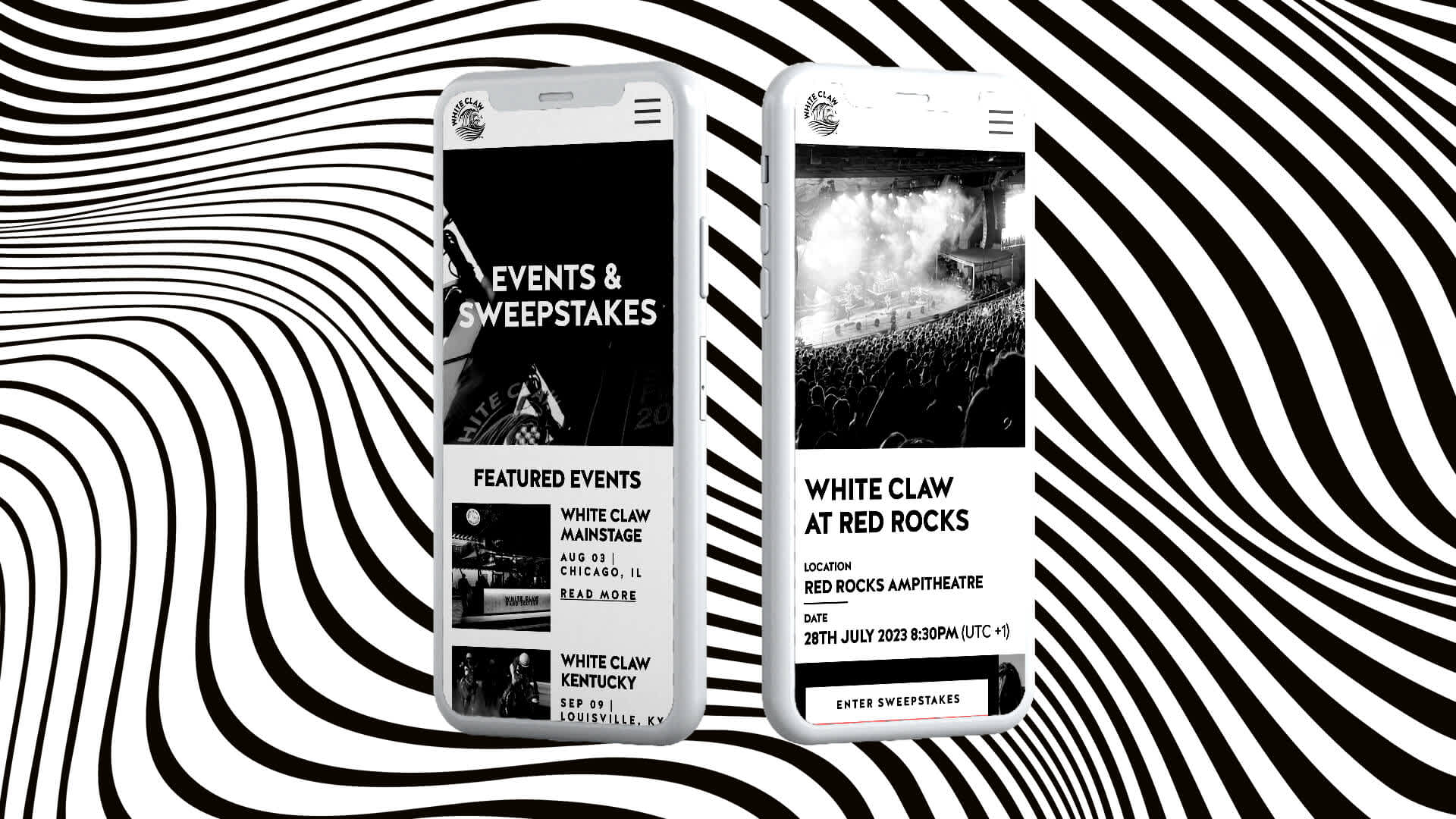 Two mobile phones showing White Claw websites