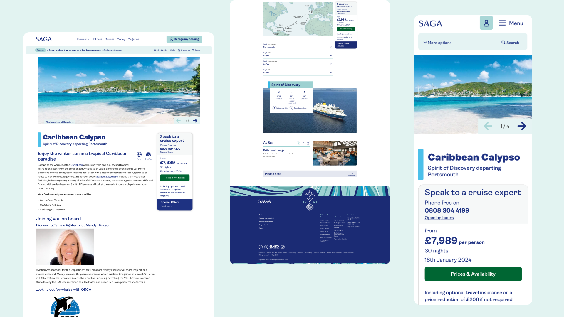 Designs for the Cruise details page on desktop and mobile