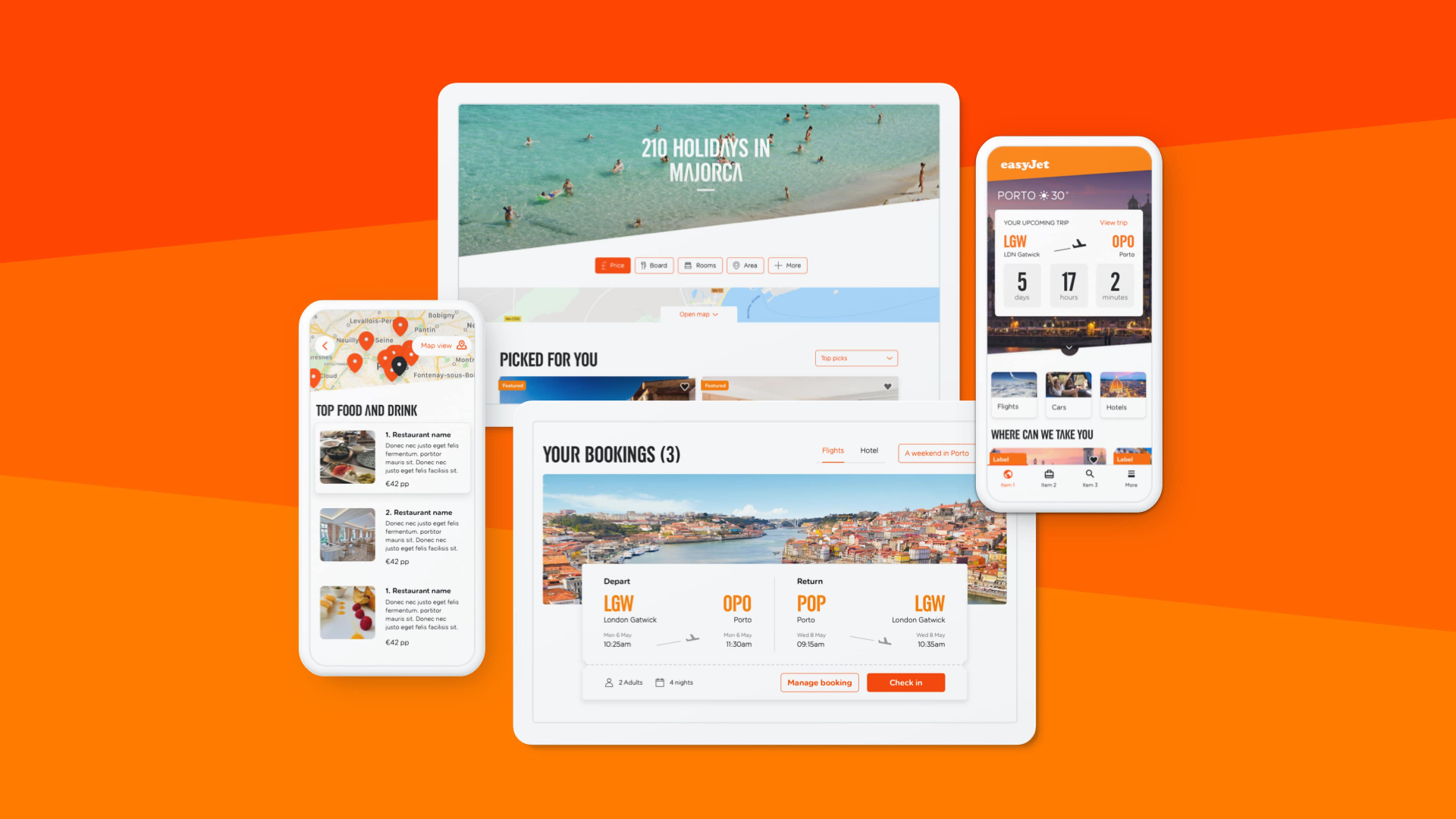 Showcase of easyJet website across multiple devices