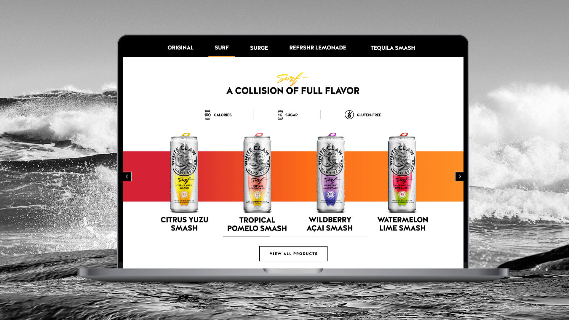 A laptop showing the White Claw website