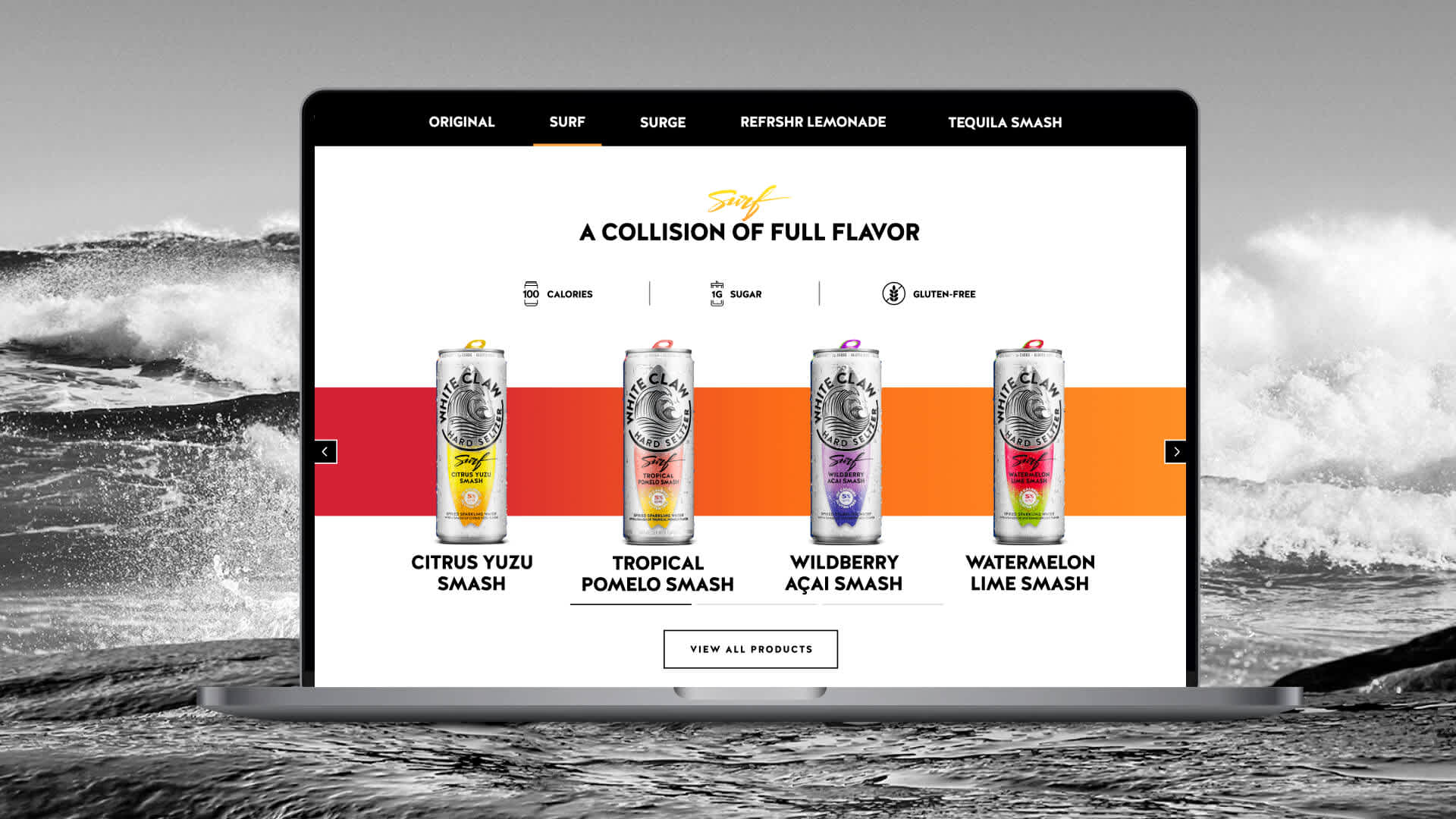 A laptop showing the White Claw website