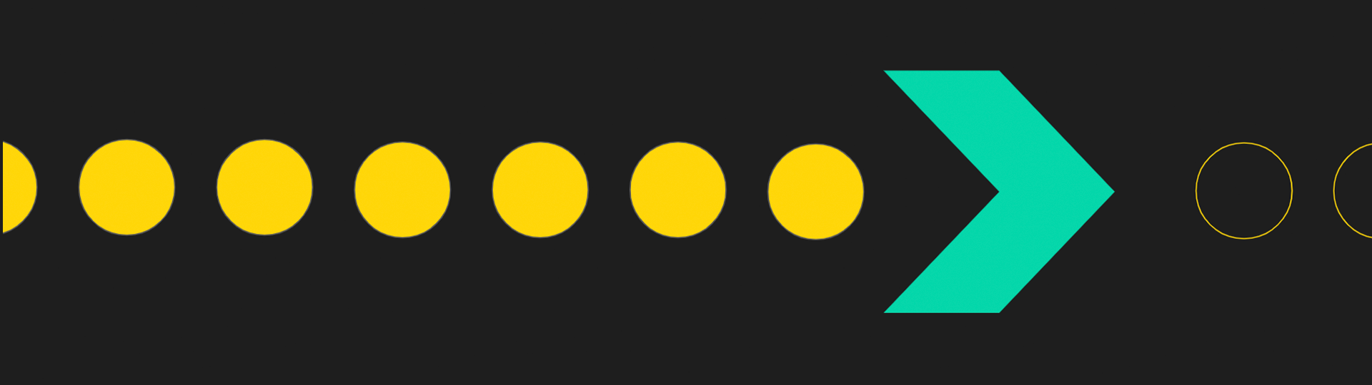 a series of yellow circles leading to a teal arrow on the right