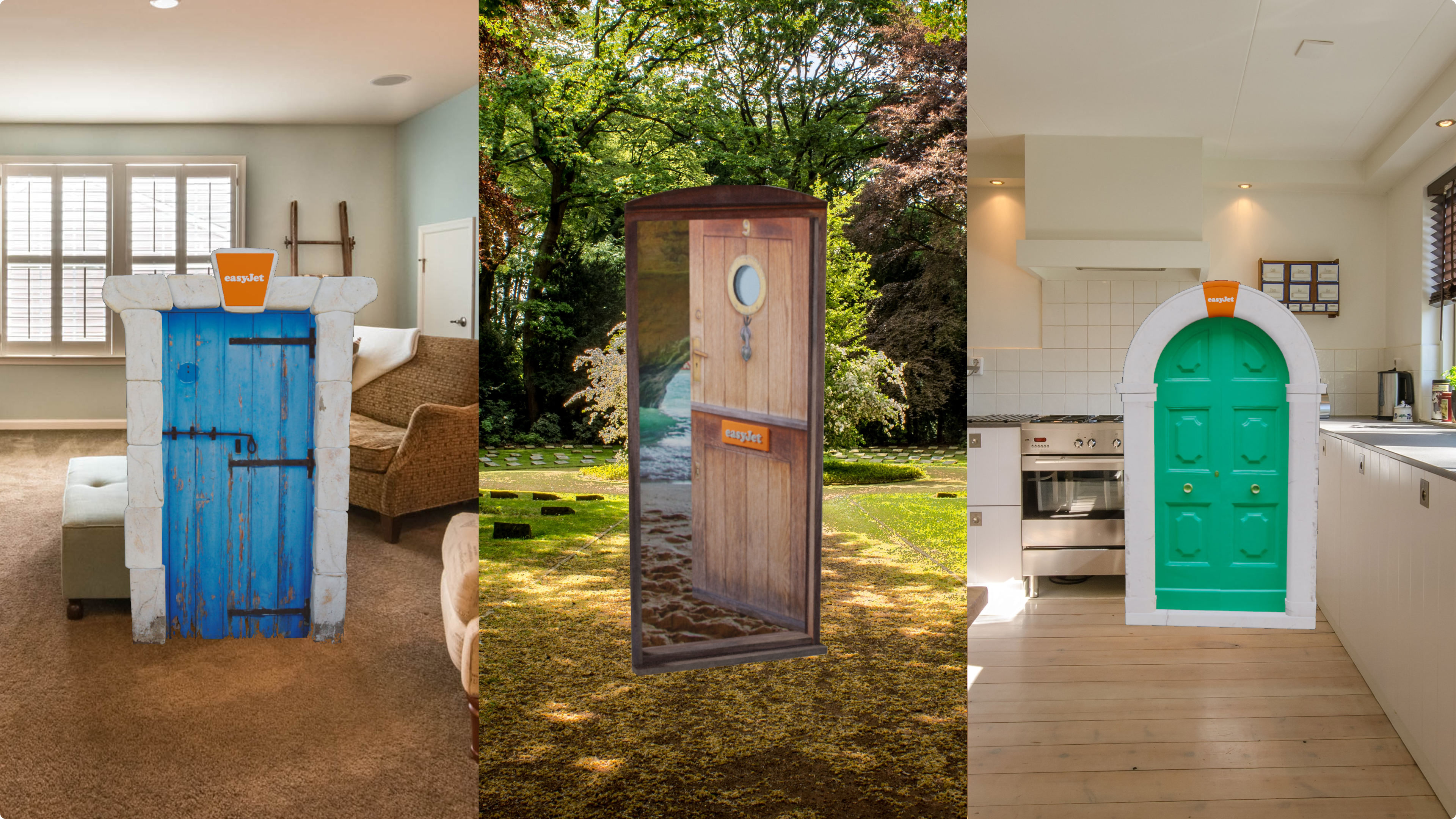 AR doors displayed in various rooms in a house