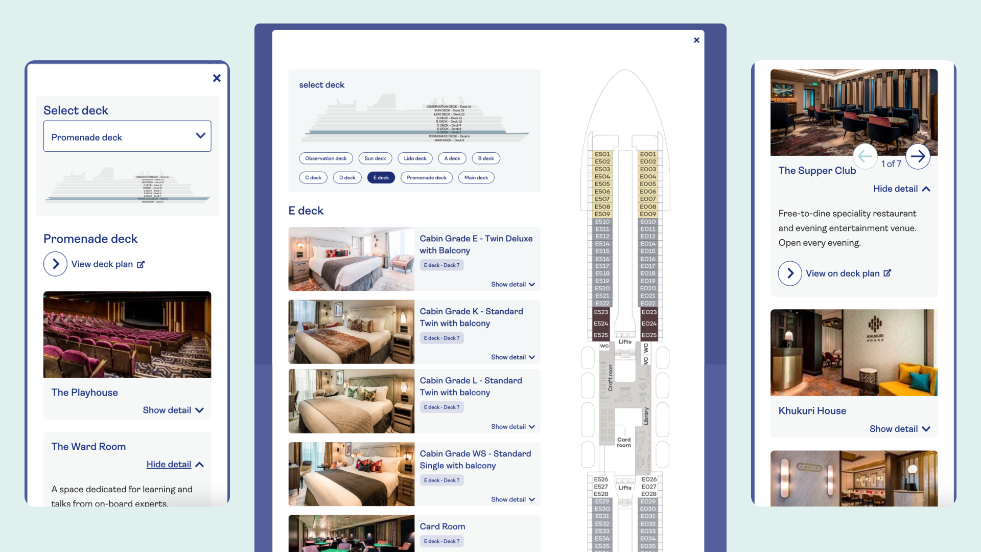 Designs for the Deckplan explorer on desktop and mobile