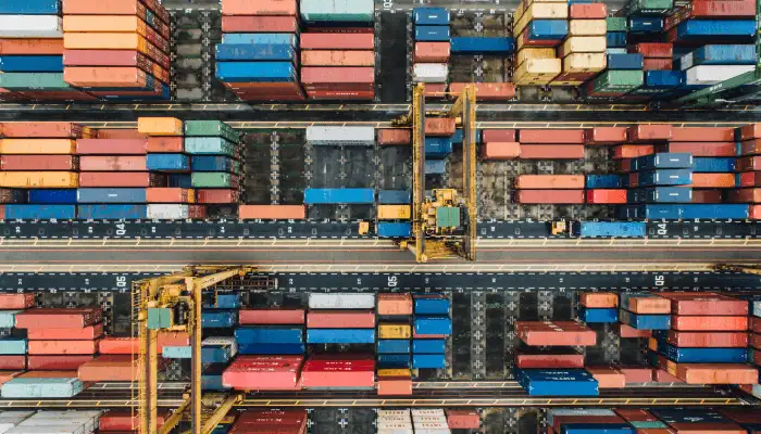 aerial image of shipping containers