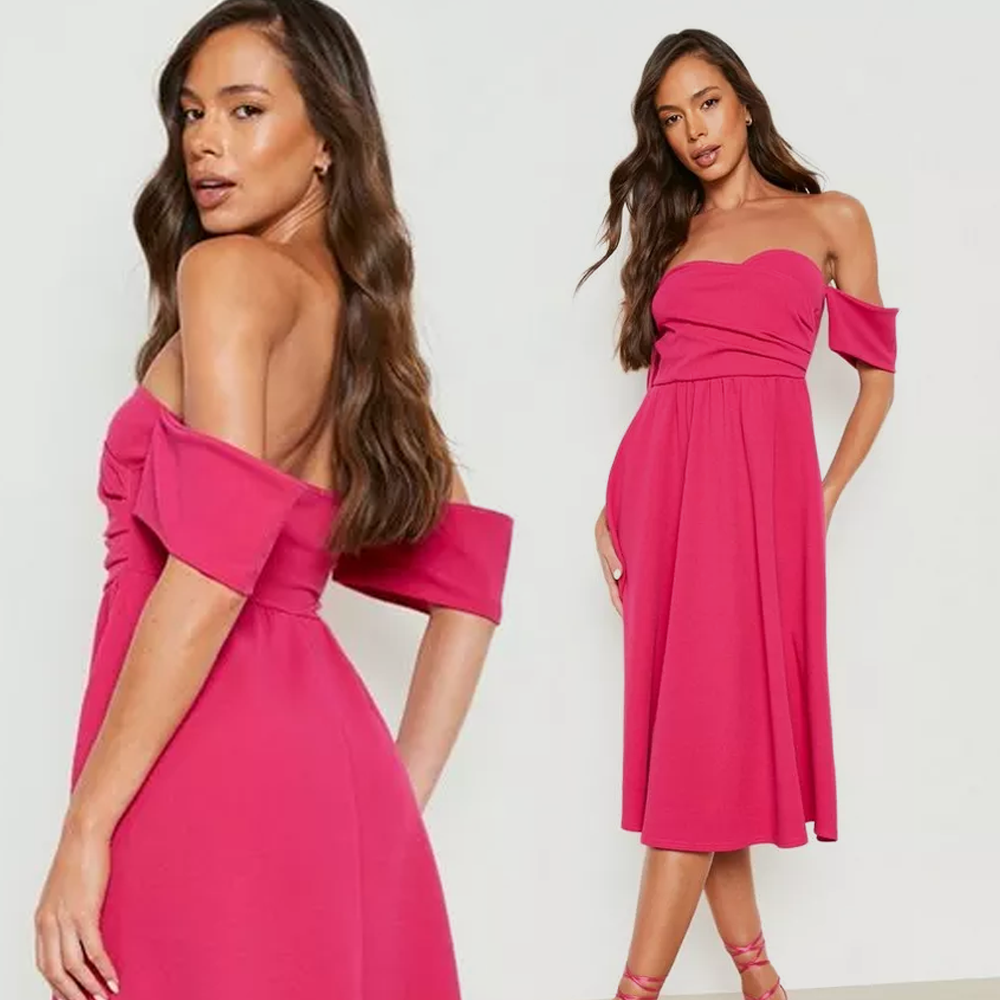 Satin Asymmetric Neckline Midi Dress