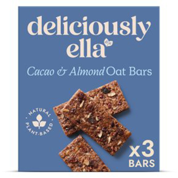 a box of Deliciously Ella Cacao & Almond Oat Bars