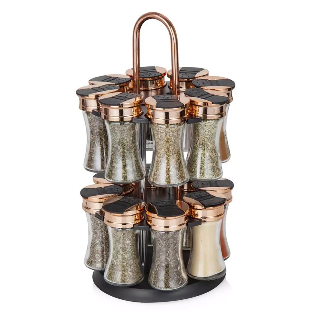 Tower Rose Gold 8 Jars Rotating Revolving Glass Spice Jars Rack