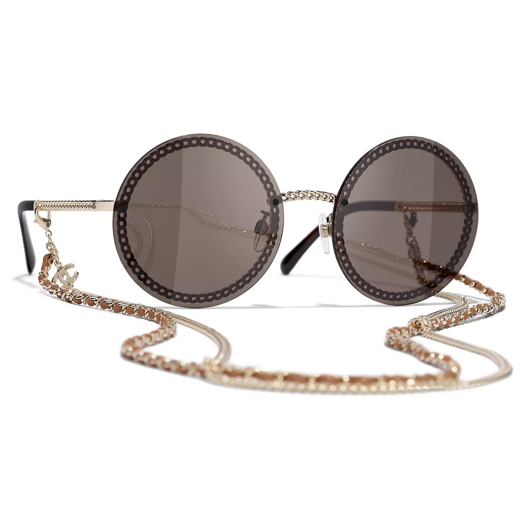 CHANEL Round Chain Sunglasses 4245 Gold 459988