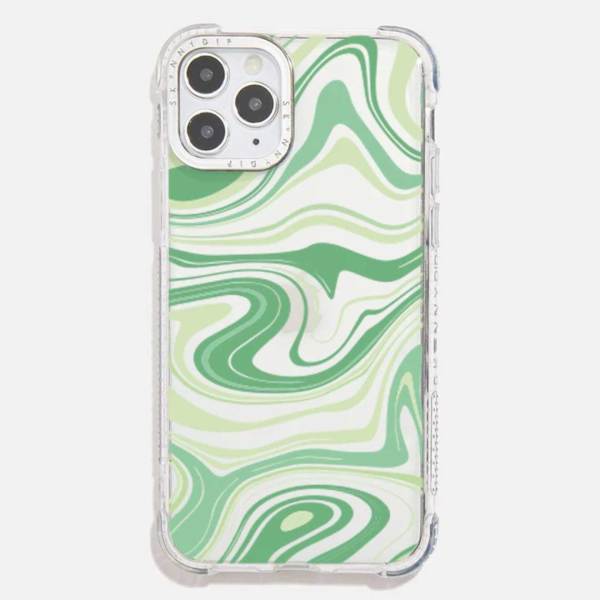 Coque Pour Iphone Retro Swirl Shock Verte Avec Doublure Argentée