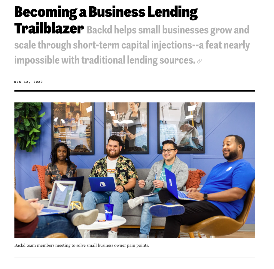 Backd Business Funding Recognized as a Business Lending Trailblazer in Inc Magazine's Best in Business Issue
