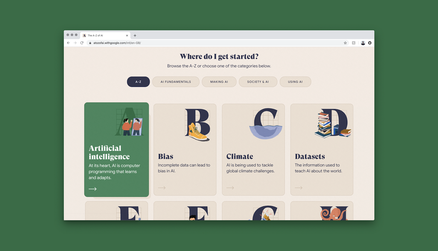 The homepage of the website.