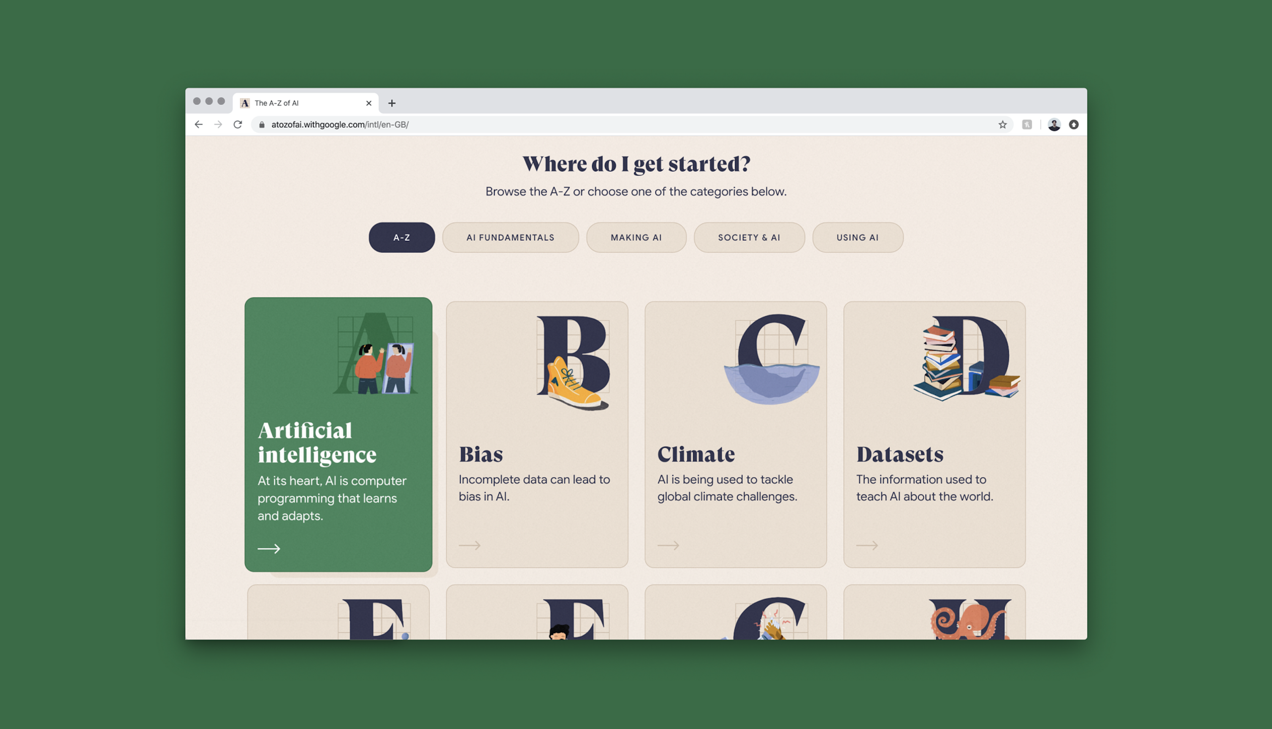 The homepage of the website.