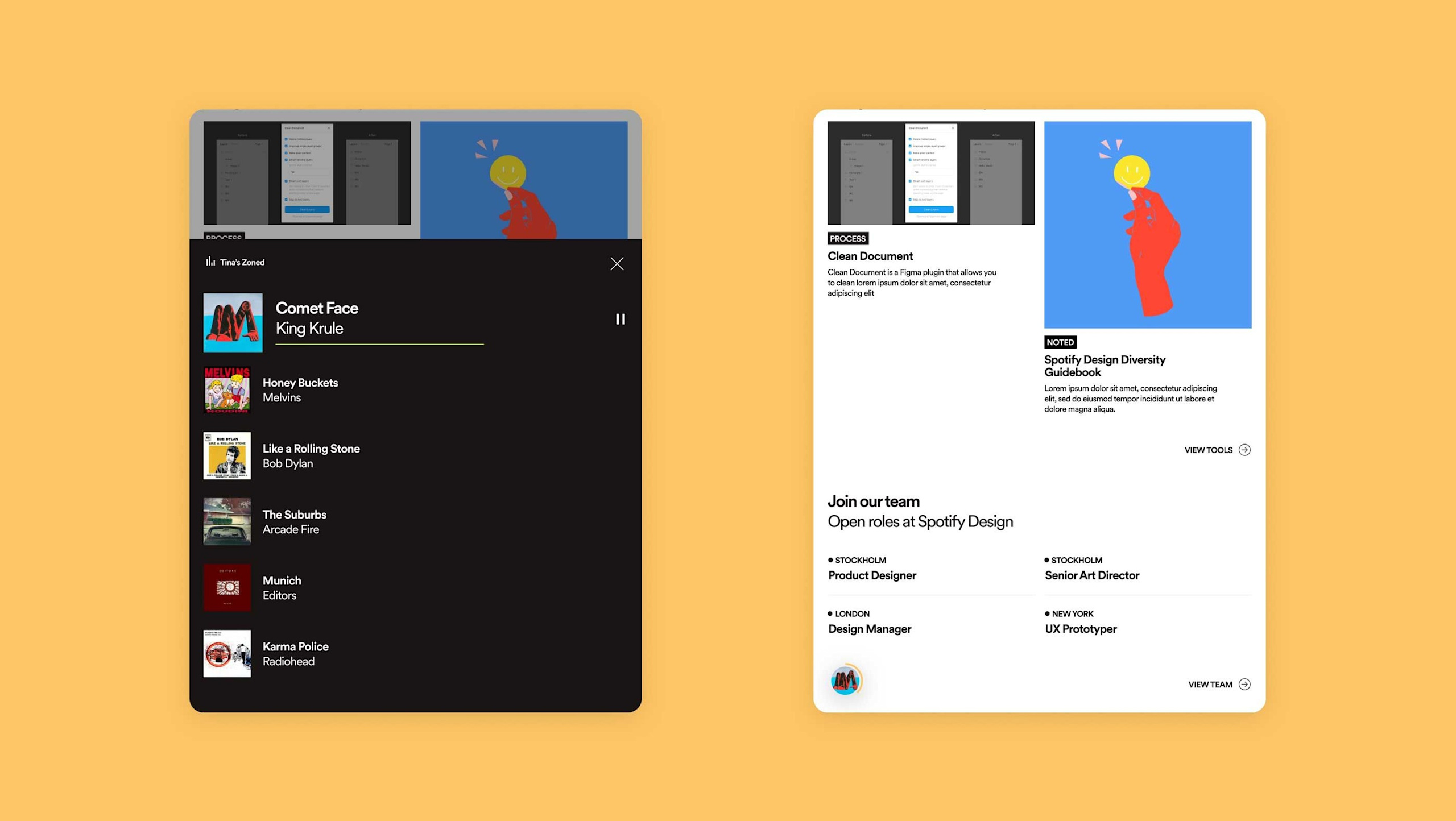 Screens from Spotify Design.