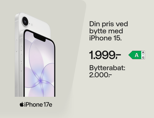 Din pris ved bytte med iPhone 15, 1.999,-. Bytterabat: 2.000,-