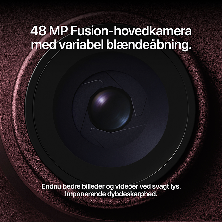 48 MP Fusion-hovedkamera med variabel blændeåbning.