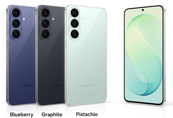 Samsung Galaxy S26 FE fås i tre flotte farve: Blueberry, Graphite og Pistachio