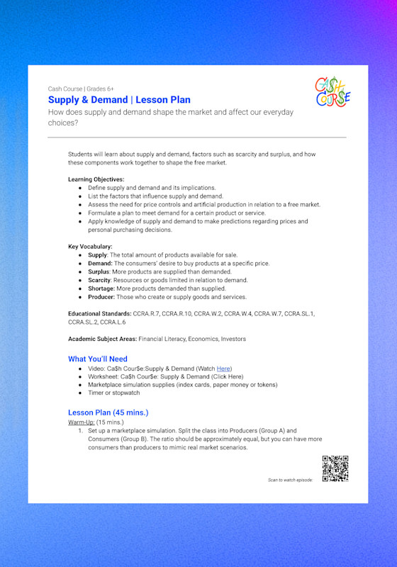 "Cash Course Supply & Demand" Lesson Plan PragerU