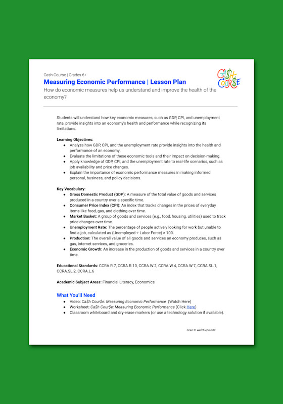 Cash Course Measuring Economic Performance Lesson Plan Prageru