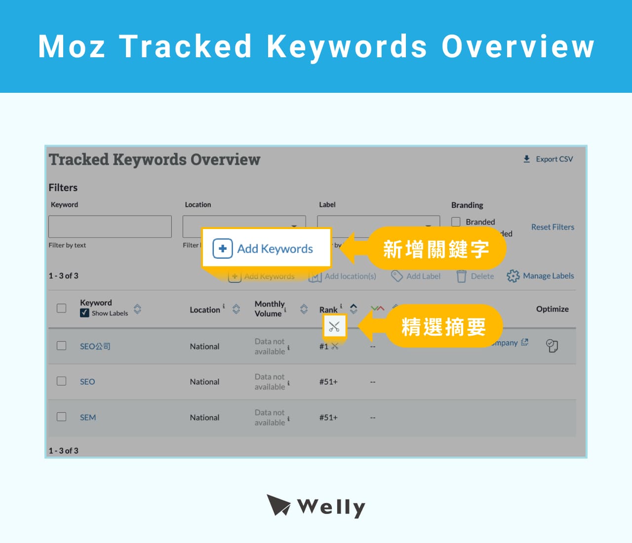 Moz Tracked Keywords Overview
