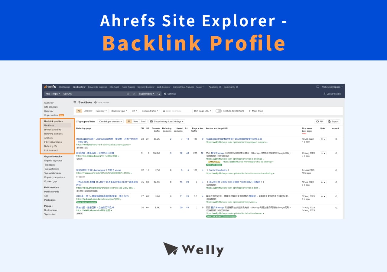 Ahrefs Site Explorer - Backlink Profile 反向連結檔案