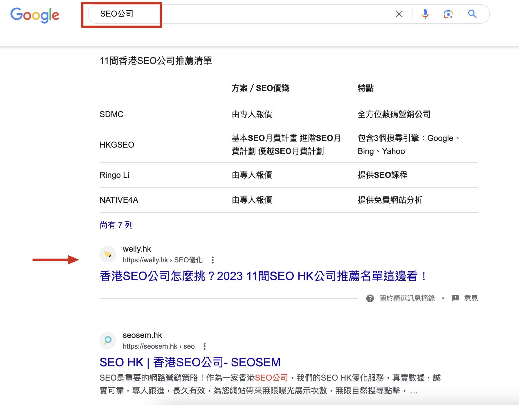 SEO的自然搜尋效果出現在哪