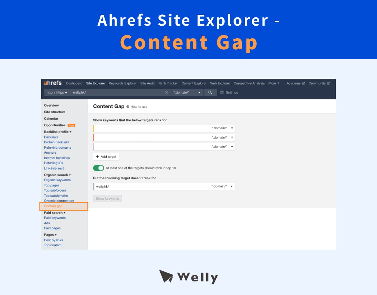 Ahrefs Site Explorer -Content Gap