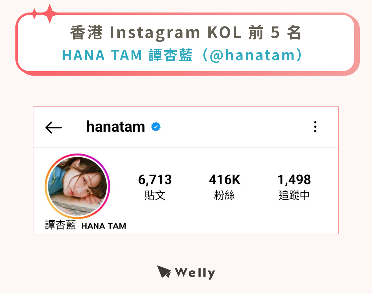 香港 KOL HANA TAM 譚杏藍 IG 追蹤人數