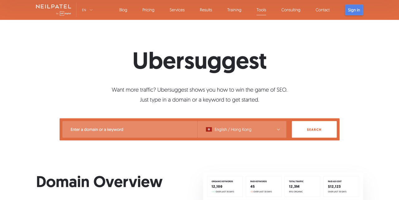 Long-Tail Keyword Tool: Ubersuggest