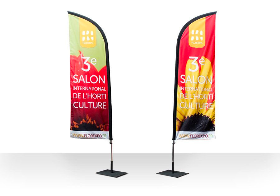 Bandera de plumas de doble cara con ribete negro