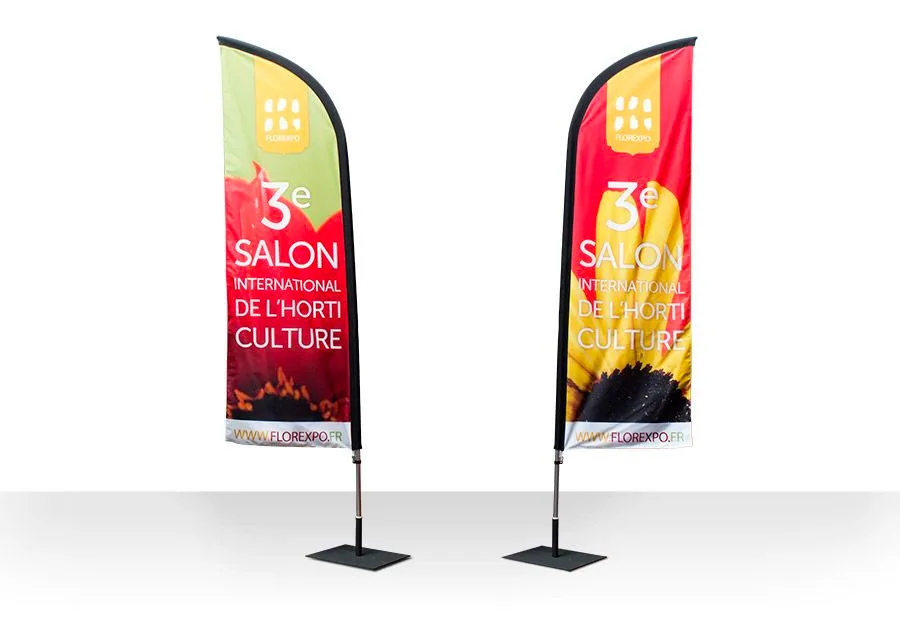 Drapeau plume double face ganse noire
