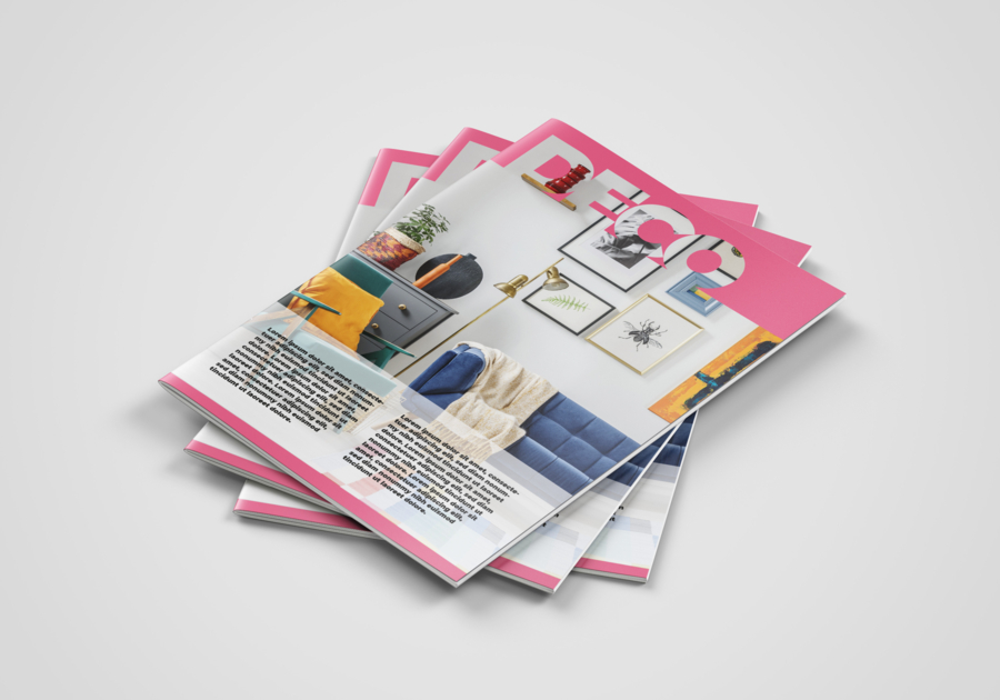 Catálogo grapado, folleto, revista decorativa