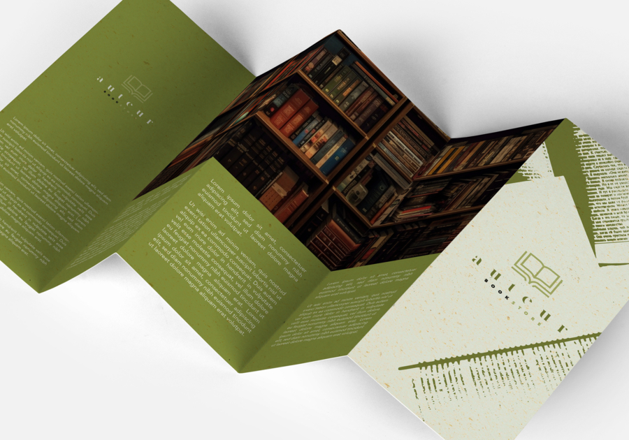 Folleto de papel reciclado libro plegado en acordeón de 5 solapas