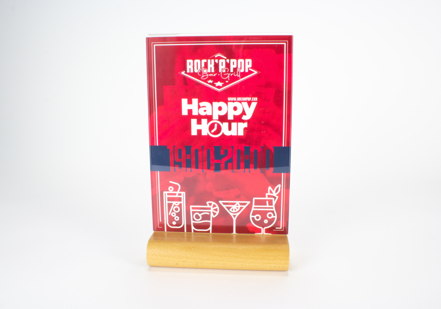 Porta menús de madera personalizado - Soporte de madera de haya con plexiglás