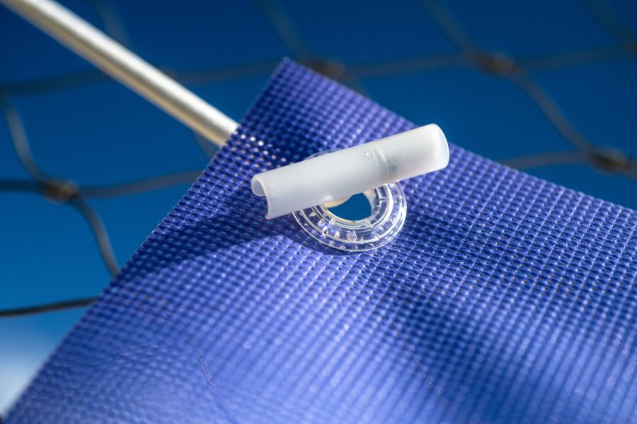 Lona publicitaria microperforada con ojal, lona PVC 350g