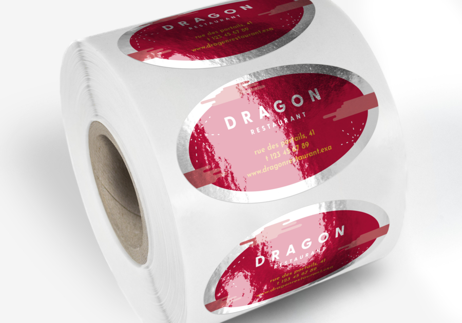 Pegatinas en bobina ovaladas de polipropileno plateado