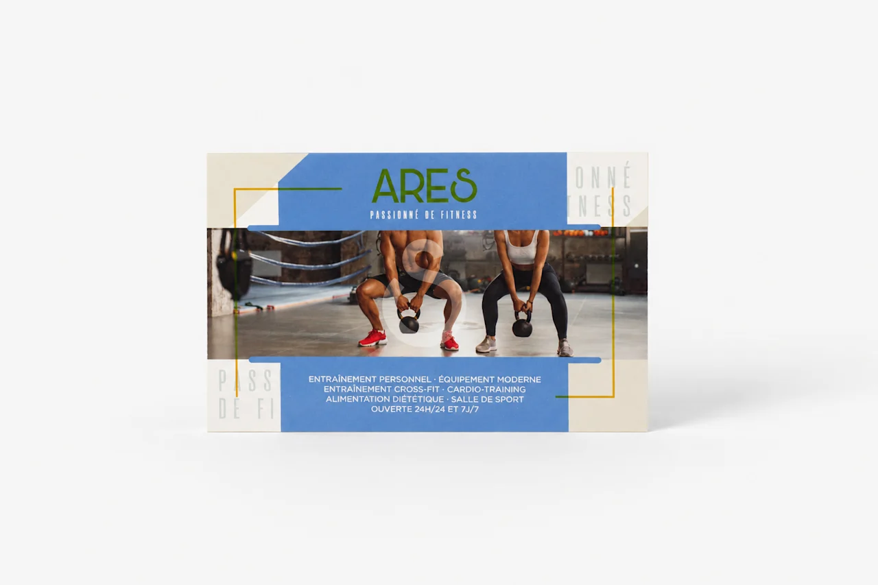 Tarjeta publicitaria Ares cara delantera