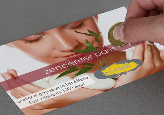 Flyer con acabados especiales, tinta para raspar