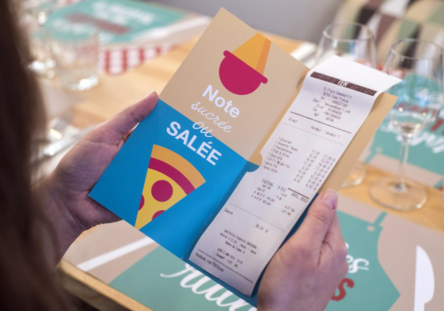 Porte addition papier avec découpe encoche et ticket de caisse