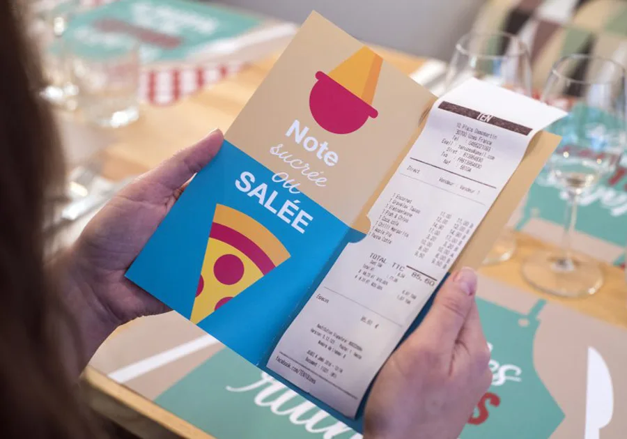 Porte addition papier avec découpe encoche et ticket de caisse