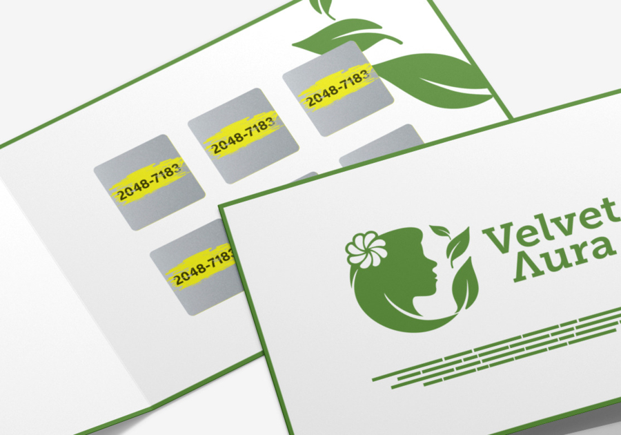 Tarjeta de presentación de dos partes con tinta para raspar Velvetaura