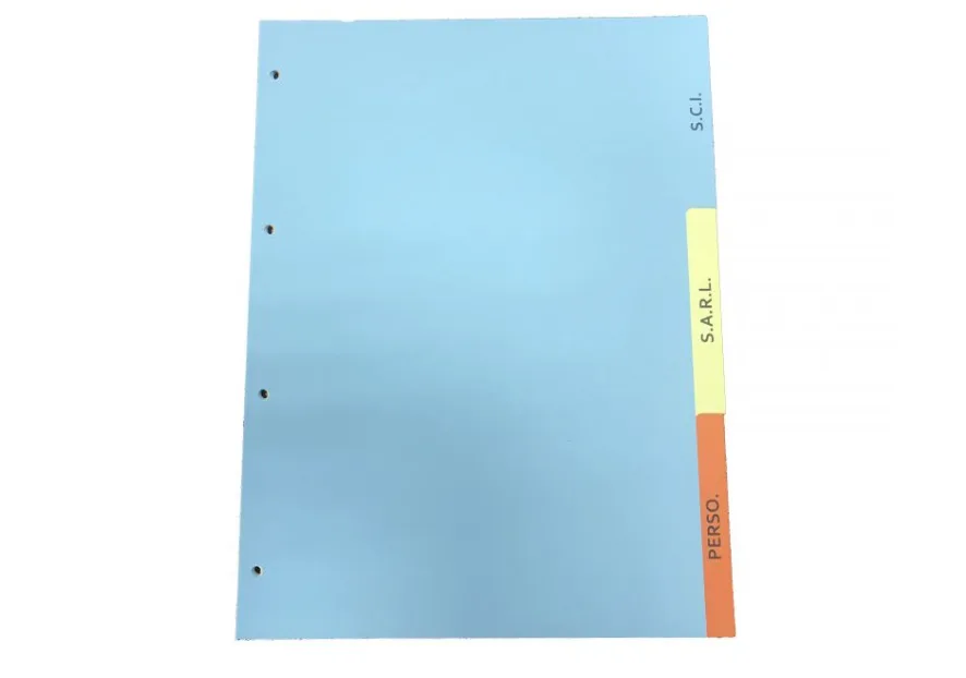 Intercalaire perforee 3 formats bleu
