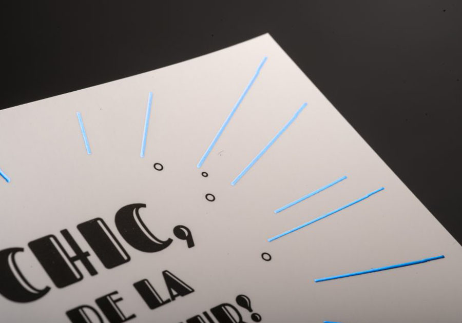 Tarjeta postal con acabados especiales Stamping caliente azul personalizada