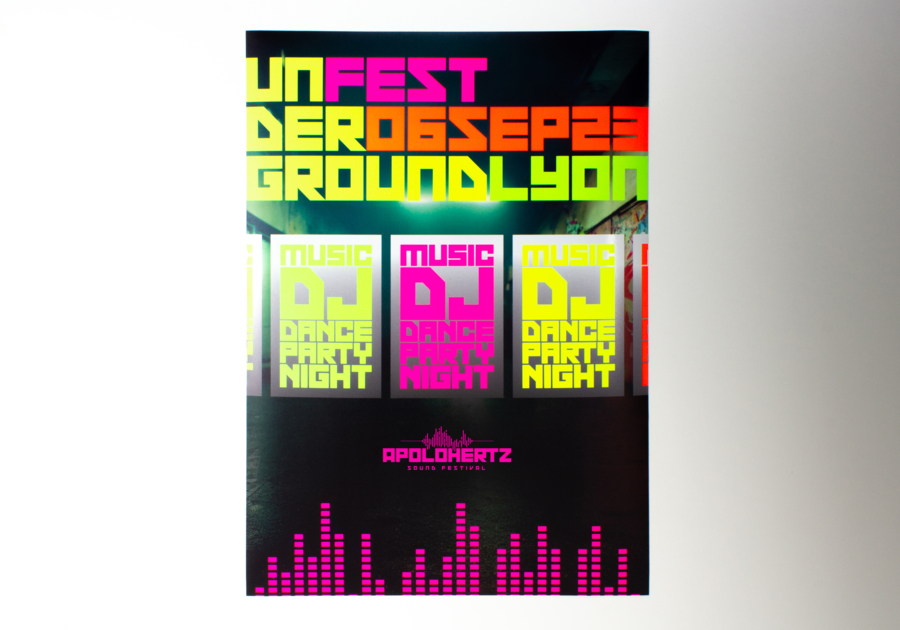 Póster fotográfico fluorescente de 4 piezas para el festival de música apolohertz dj