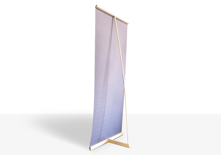 Soporte de madera para pancarta l con parte trasera gris