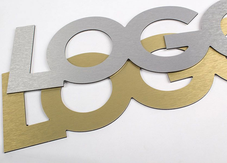 Letra y logotipo de aluminio dorado o plateado de 3 mm oro y plata