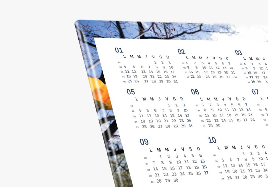 Calendario contracolado de 297 x 210 mm