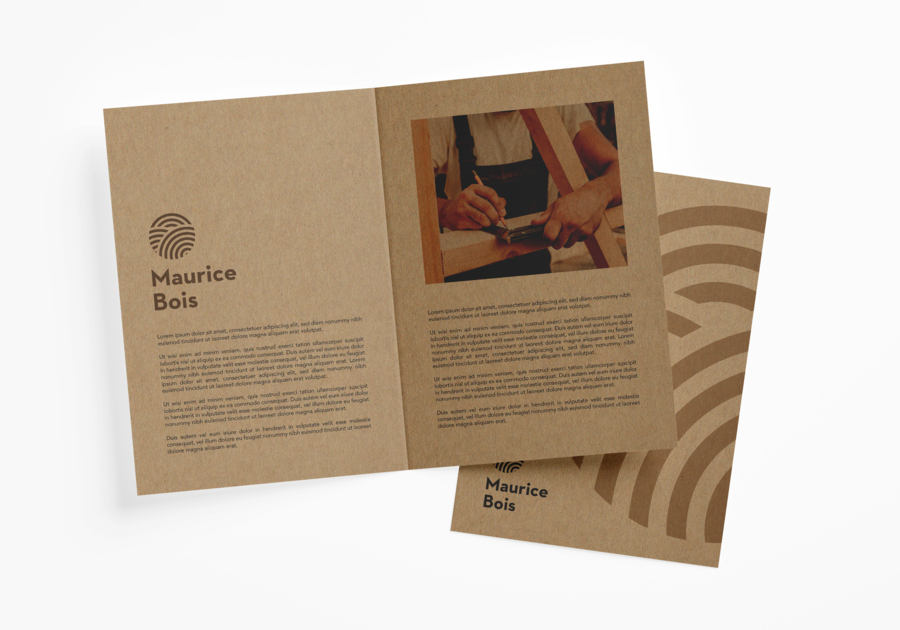 Folleto papel reciclado 1 pliegue central A6 300g kraft marrón