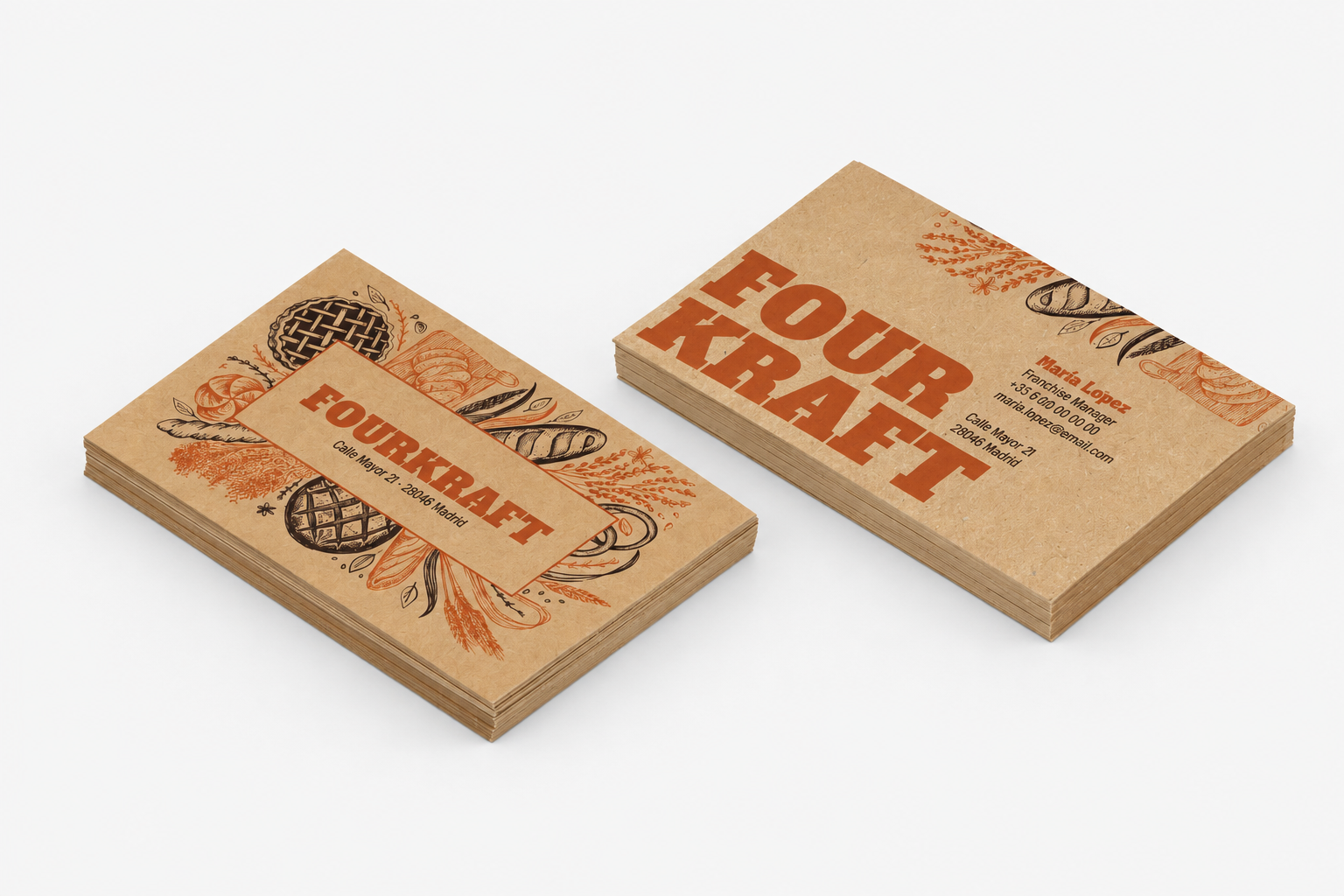 Tarjeta de visita papel kraft Fourkraft anverso y reverso